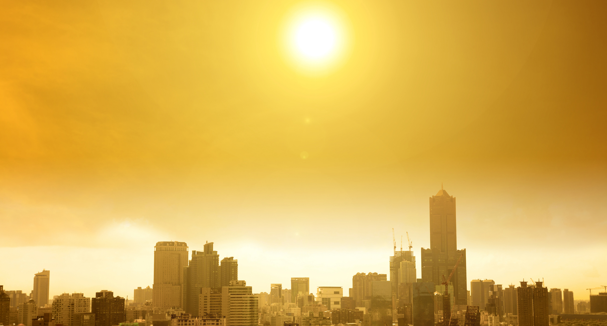 city skyline under burning sun